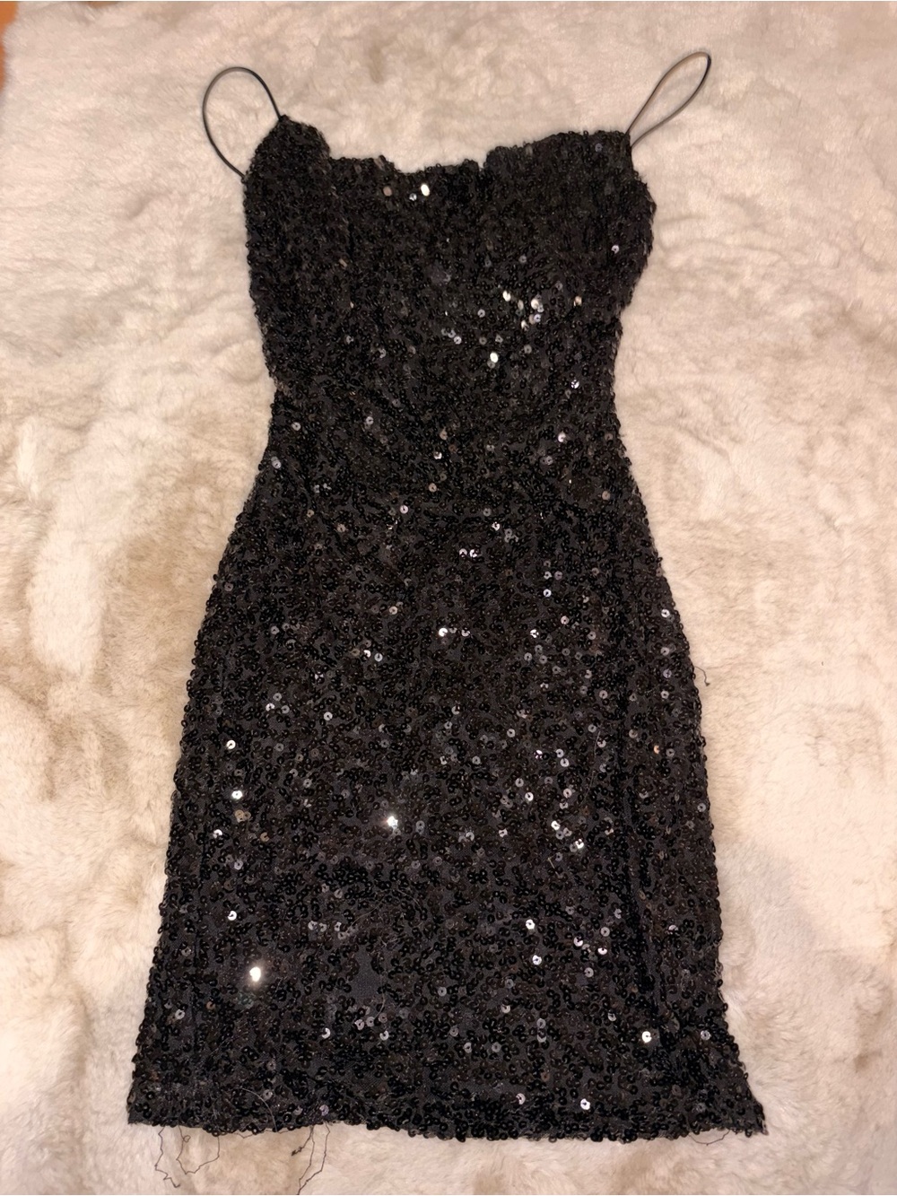 B Darlin Black Sequin Mini Dress with Spaghetti Straps